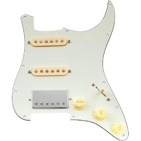 Musiclily Pro HSS سلكي مسبقًا Pickguard ST جيتار محمل Pickguard مع Artec Alnico 5 التقاطات هامبوكر بملف واحد للجيتار الكهربائي على طراز أمريكا/المكسيك Squier Strat، 3 طبقات باللون الأبيض