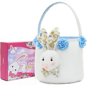 Easter Basket Bags,Easter Eggs-Gift Baskets for Kids,Bunny Tote Bag Bucket for Easter Eggs,Toys, Candy,Gifts (Vintage Blue Bunny)