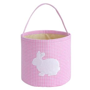 Bunny Easter Basket, Classic Gingham Easter Bucket Bag for Easter Egg Hunts Party Favor Decorations(Blue)