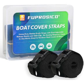 Boat Cover Adjustable Straps with Buckles and Clip, 1" x 96" Tie Down Webbing Strap (8PK)