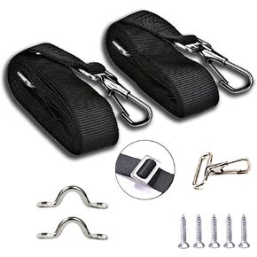2 Pcs Adjustable Bimini Top Straps Black, Marine Tension Tie Down Webbing Straps with Loop Snap Hooks + Pad Eye Straps,28"~60" Stainless Steel Boat Awning Hardware