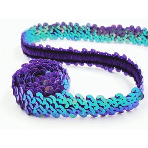 Iridescence Purple Elastic Trim 25 Yards Sequin Flat Glitter Stretch Bling Paillette Fabric Ribbon Metallic Appliqué Trim Lace for Dress Embellish Headband (0.78 Inch Wide)