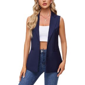 MINTLIMIT Sleeveless Vest Blazer for Women Casual Open Front Cardigan Vest Office Lapel Button Long Blazers with Pockets