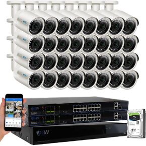 GW Security 32 Channel 4K NVR 5MP POE Audio & Video Security Camera System - 32 x 5MP 1920P Weatherproof Bullet Cameras,Built in Microphone, Quick QR Code Easy Setup, Pre-Installed 8TB Hard Drive