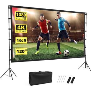 Projector Screen Outdoor, Vamvo Projector Screen with Stand Portable 120" Foldable Projector Screen, 10 Feet Indoor Movie Screen with Carrying Bag for Home Theater Backyard Movie Night