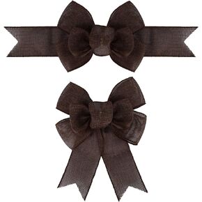 2 Pcs Burlap Wired Ribbon Handmade Premade Burlap Bows for Wreaths Tree Decorations Gift Wrapping Outdoor Decoration (Hot Pink/Turquoise Plaid)
