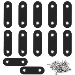 12 Pcs Black Straight Brace, 50 x 16 x 2mm /2"x 0.63"x 0.08" Flat Brace Brackets, Stainless Steel Straight Bracket with Screws for Wood, Bed Frame & Furniture.