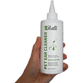 HALLI Jamaican Inspired Plant-Based Dog Ear Cleaner with Coconut Oil and Aloe Vera - Wax-Dissolving, Gentle Formula, Mild Scent - Large 8 oz Bottle