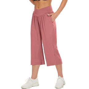 Womens Capri Pants Yoga Lounge Wide Leg Loose Crossover High Waist Summer Capris