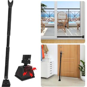 Security Door Stopper with Alarm & Sliding Patio Bar, 120db Loud Alert Adjustable Security Jammer Door Security Bar Window Child Proof Heavy Duty Door Stoppers for Home Apartment Travel - Black
