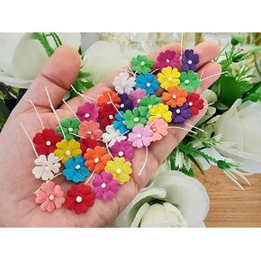 HukDok Mini Flowers with Thread Stem Mulberry Paper Flower Embellishment Card Craft Supplies Scrapbooking DIY Card Crafts Projects. (Purple Tone)