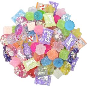 Halloluck 50 Pcs Jelly Sugar Soft Candy Slime Charms Easter DIY Craft Making Resin Jewery Making Kit, Resin Flatback Slime Beads Making Supplies for DIY Scrapbooking Crafts Cell Phone Case Making