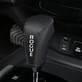Genuine Leather Automatic at Gear Shift Knob Cover Protector Trim,the car Interior Accessories(Black Stitches) for Nissan Rogue Sport(2017 2018 2019 2021) Rogue(2014-2020)