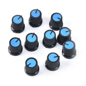 10PCS Black Knob Blue Face Plastic for Rotary Taper Potentiometer Hole 6mm