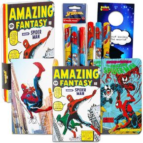 Spiderman Mini Journal Set - Spiderman Stationery Bundle with 3 Pocket Size Spiderman Journals Plus Spiderman Pens and More | Spiderman School and Office Supplies