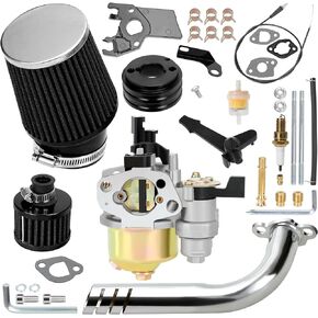 YOXUFA Predator 212 Stage 1 Kit 212cc Carburetor Exhaust Header for Predator 224 196cc Coleman CT200U BT200X Mini Bike KT196 Hammerhead 80T Go Kart GX160 GX200 6.5hp Engine High Performance Parts