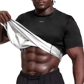BVVU Sauna Suit for Men Sweat Sauna Shirt Workout Sauna Vest Short Sleeve Jacket Top Body Shaper Slimming Fitness