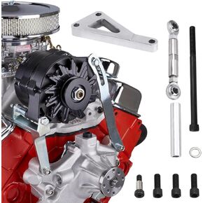 SBC Alternator Bracket Adjustable Kit, Long Water Pump Lwp Polished Aluminum Power Steering Pump Kit Compatible with Chevy SBC 305 327 350 383 5.0L 5.7L V8 Small Block Engine