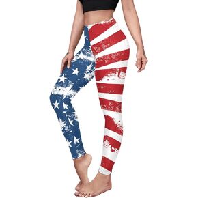 Women's American Flag Leggings USA 4th of July Patriotic Stripes High Waist Soft Stretchy Yoga Pants