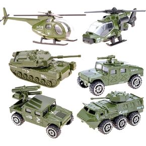 PowerTRC 1.5" Die-Cast Military Vehicles | 6 Pack Variety Army Vehicles | Tank, Truck, Panzer, Anti Air Vehicle, and Helicopters Playset for Kids | Great Gift for Children Or Party Favors