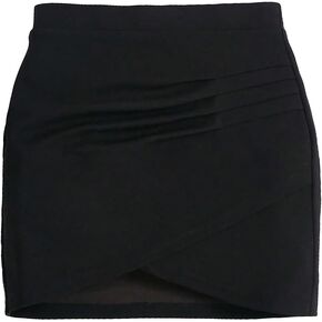 OYOANGLE Girl's Wrap Front Ruched Asymmetrical Hem Casual Solid Summer Unlined Short Skirt