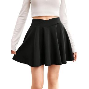 OYOANGLE Girl's Skater Skirts Crossover Waisted Flowy Short Pleated Skirt Workout Tennis Skirt