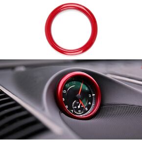 Dashboard Center Clock Surrounding Compass Cover Aluminum Ring Emblem Sticker for Porsche 911 718 Cayenne Macan Panamera, etc.(Red)