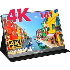 4K Portable Monitor, 16" 3840x2400 IPS Laptop Monitor, 1500:1, 400 Nits Screen USB C HDMI Computer Gaming Display with Speakers & Smart Cover, Travel Monitor for PC Phone PS5/4 Xbox Switch
