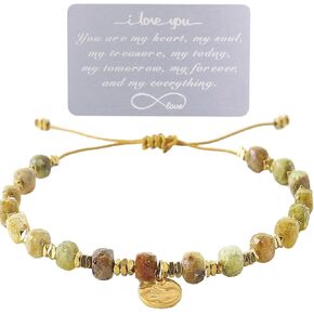 سوار مصنوع يدويًا من حجر النمر الأصفر الطبيعي قابل للتعديل للنساء والفتيات، هدية مدروسة مع بطاقة محفظة من الفولاذ المقاوم للصدأ، ترمز إلى الحب والمعنى in Kuwait