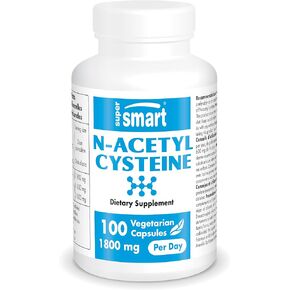 Supersmart - N-Acetyl Cysteine 1800mg per Day (High Absorption) - NAC Supplement - High Potency Antioxidants Amino Acids - Glutathione Precursor | Non-GMO & Gluten Free - 100 Vegetarian Capsules