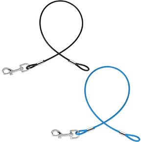 2 Pack Chew Proof Dog Leashes Extension Metal Cable Leads, Non-Tangle Connect Leash for Any Leash, Heavy Duty Dog Leash Extender for Collar & Harness (Black+Blue)