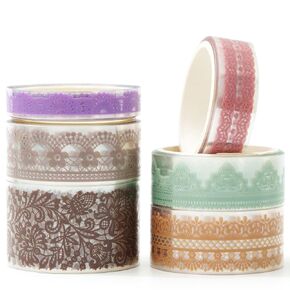 6 Rolls Lace Patterns PET Tapes Floral Arts Decorative Tape Set Adhesive Transparent Masking Tapes for DIY Craft, Kids, Scrapbook, DIY, Gift Wrapping, Journal (Tranquil Dew)