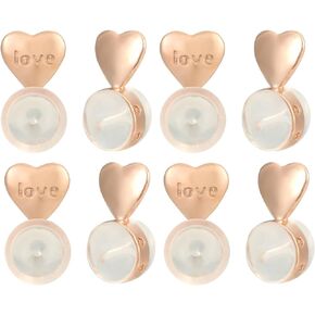 Earring Backs for Droopy Ears, AKRUWELRY Earring Lifter Backs Replacements for Heavy Earrings 8pcs Large Earring Support Backings for Earlobe Clear Rubber Earring Backers for Scew Studs, White Gold