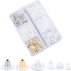 400pcs Silicone Earring Backs for Studs, 6 Styles Clear Bullet Clutch Earring Backings Safety Back Soft Rubber Earring Stopper Backs for Droopy Ears, Heavy Earring, Hook Earrings, DIY Jewelry
