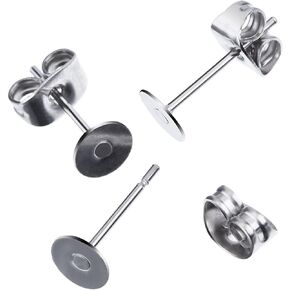 400 Pieces Earring Posts and Back Stainless Steel Earrings Posts Flat Pad Studs with Butterfly Backs for Jewelry Making Findings