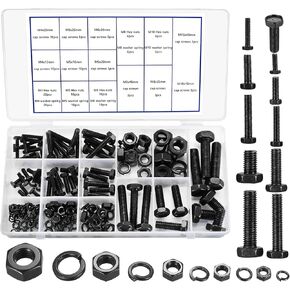 مجموعة متنوعة من البراغي والصواميل السداسية 180 قطعة، مجموعة براغي سداسية وصواميل وغسالات زنبركية، صواميل ومسامير للماكينة مع مجموعة غسالات in Kuwait
