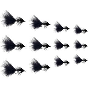Fly Fishing Flies | Woolly Bugger Flies 12pc Fly Fishing Flies | Streamer Flies | Trout Flies | Bass Flies | 4 Size Fly Fishing Fly Assortment | Sizes 6,8,10,12 (Black and Olive)