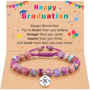 Natural Colorful Stone Ajustable Compass Bracelet - 8th 5th Grade Kindergarten High School Graduation Gifts for Girls Friend Daughter Granddaughter Niece