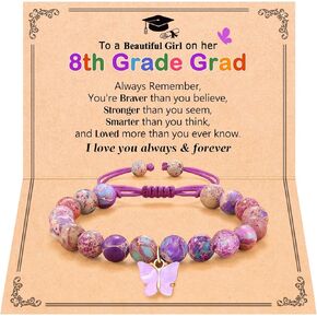 Natural Stone Beautiful Purple Butterfly Bracelet Graduation Back to School Gifts for Girls Daughter Granddaughter