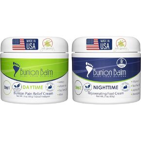 Bunion Balm 2 Step Bunion Relief (Kit) | Natural Daytime Bunion Relief Cream & Nighttime Moisturizing & Healing Cream for Aching Bunions & Dry Cracked Skin