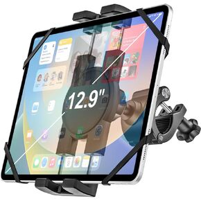 woleyi Spin Bike Tablet Holder Mount - Tablet Bike Holder Handlebar Stand for Indoor Bike Peloton, Stationary Bike, Treadmill, Exercise Bicycle Clamp for 4-12.9" Tablet iPad Pro/Air/Mini, Galaxy, Fire