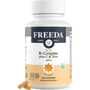 FREEDA SCD B Complex with Vitamin C & Zinc – Complete Vitamin B Complex (B1, B2, B3, B6, B12) – 100 Vegetarian Capsules, SCD Legal & Daily Health