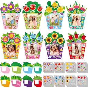 WATINC 96Pcs DIY Mother's Day Craft Kits for Kids, Make Your Own Spring Picture Frames with Stickers Flowers Paper, Spring Seasonal Gifts Craft Decor, Classroom Activities Supplies for Boys and Girls