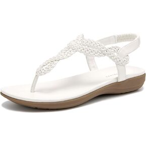 CentroPoint Women's Braided T-strap Thong Flat Sandals Low Wedge Heel Arch Support Dressy Slip On Slides