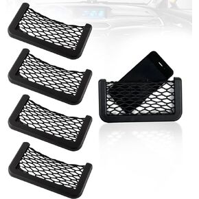 4PCS Car Net Pocket Mesh, Universal Car Seat Side Storage Back Net, Stick on Car String Bag Automotive Net Interior Accessories for Purse Phone Holder (Black, 2 Sizes)