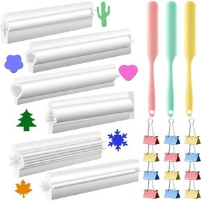 Ninehaoou 6 Pcs Long Tube Silicone Mold Embed Soap Mould Column Chocolate Candy Mold with 3 Spatula 12 Binder Clips Paper Clamps for Handmade Candle Cake Making (Cute)