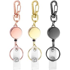 3 Pack Retractable Keychain, Retractable Badge Holder, Badge Reel for Id Card Holders, Id Card Holder （Sliver,Rose Gold,Gold