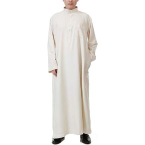 BooW Muslim Men Long Sleeve Thobe Middle East Saudi Arab Kaftan Islamic Abaya Dress Dubai Robes
