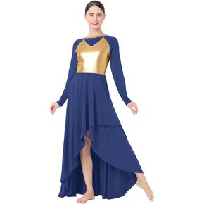 ODASDO Praise Dance Dresses for Women Lyrical Dance Costume Liturgical Worship Church Dress Asymmetric Hem Pleated Maxi Gown