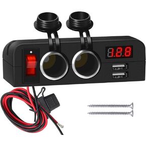 Cigarette Lighter Socket Splitter 192W 2 Socket Multi Port Car USB Charger Adapter, Dual 12V USB Outlet, Power Switch, Digital Voltmeter, 12V Power Outlet for All Car Devices